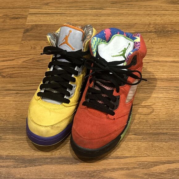 Nike Air Jordan 5 Retro SE Mid What The Size 5 Youth CZ6415-700 Red Yellow Boys - Picture 1 of 12